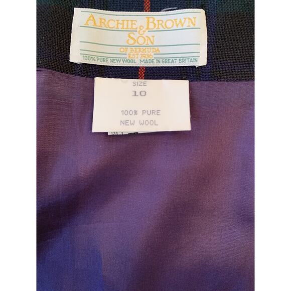 10 Archie Brown & Son Women's Lined Green Blue Plaid Kilt Skirt Wool Great Brita - Picture 5 of 5
